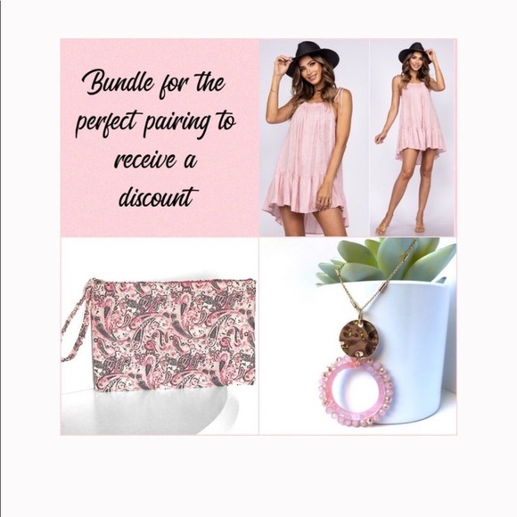 Pink Grey White Paisley Print Clutch Wristlet Light Pouch - Picture 2 of 4